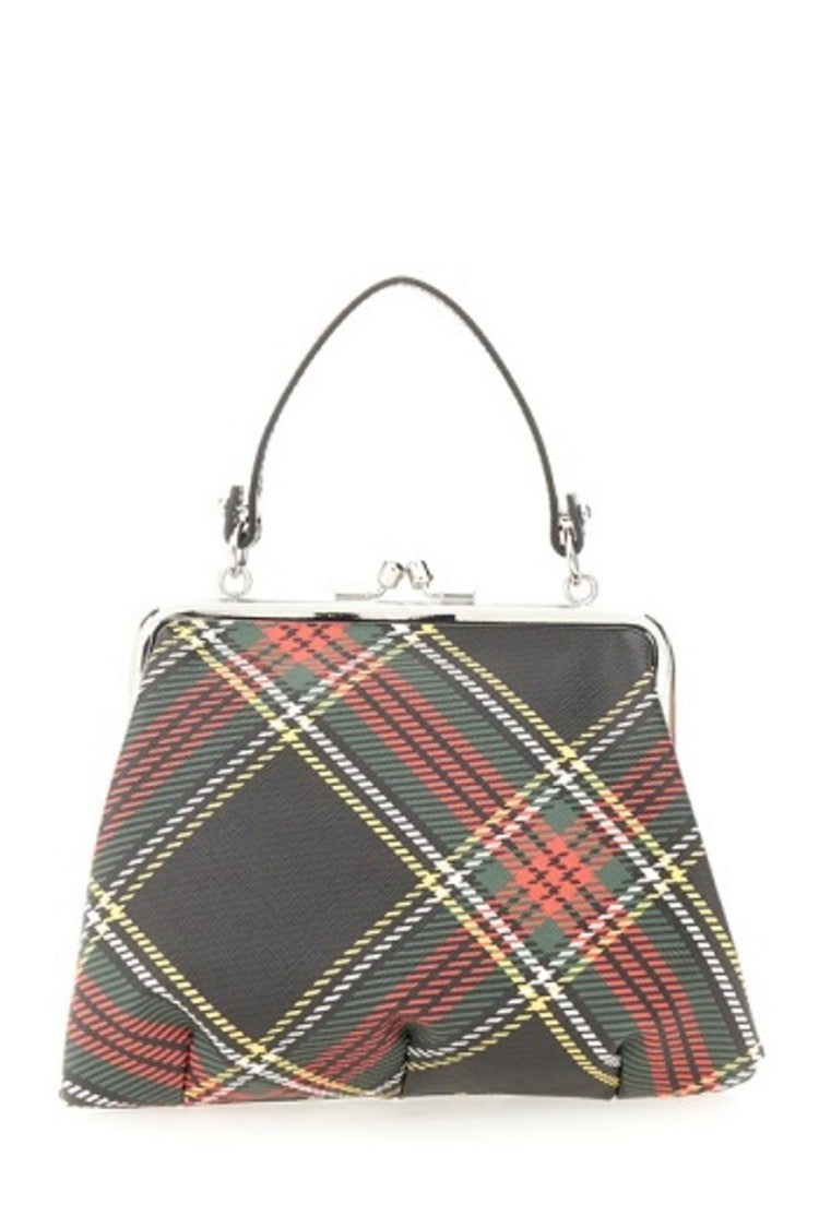 Vivienne Westwood Structured Tartan Plaid Shoulder Bag With Metallic Accents