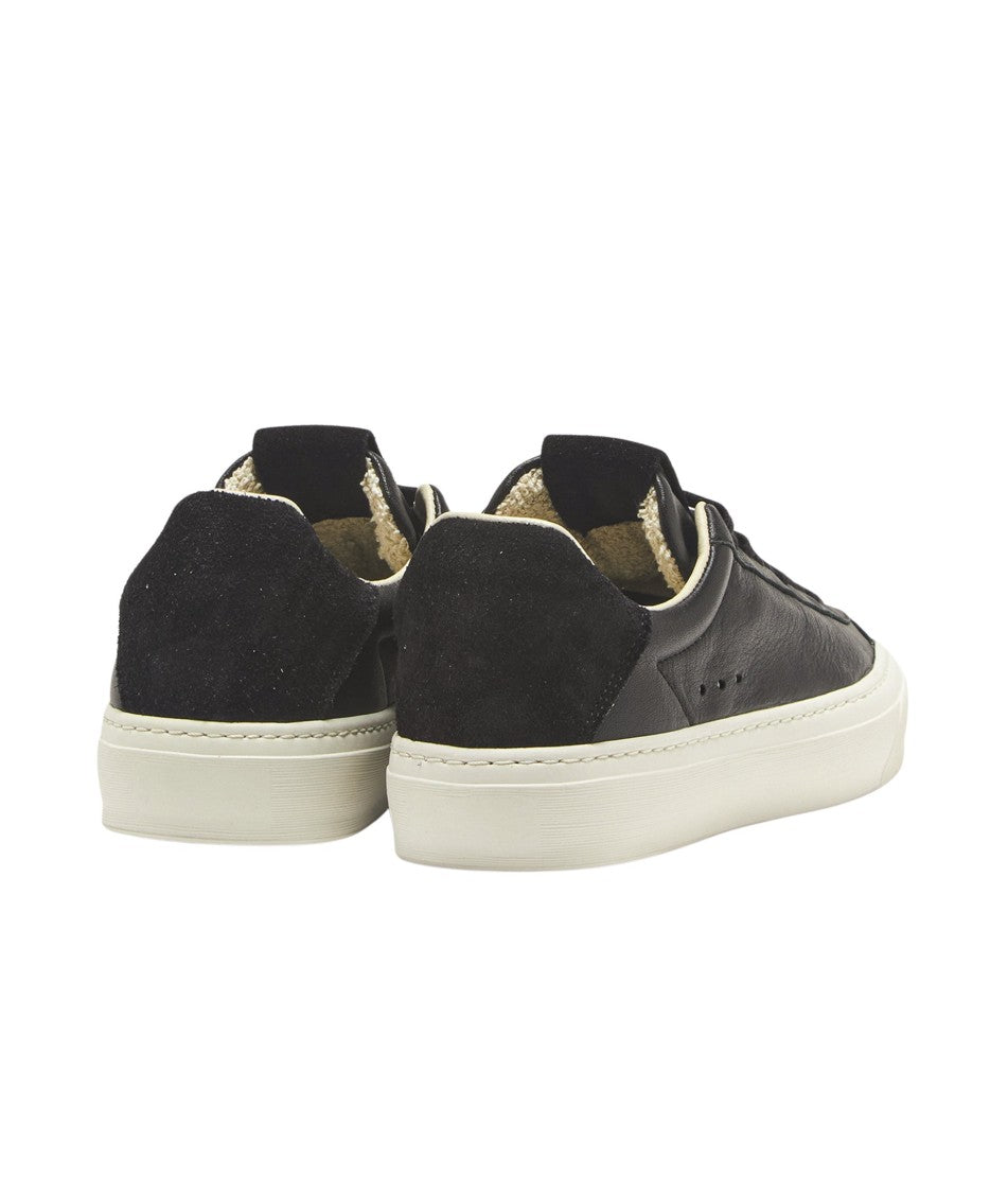 Aqua Alta Venice Black Leather Sneakers With Suede Accents