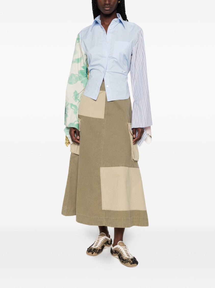 Moschino Light Blue Panelled Floral Stripe Shirt