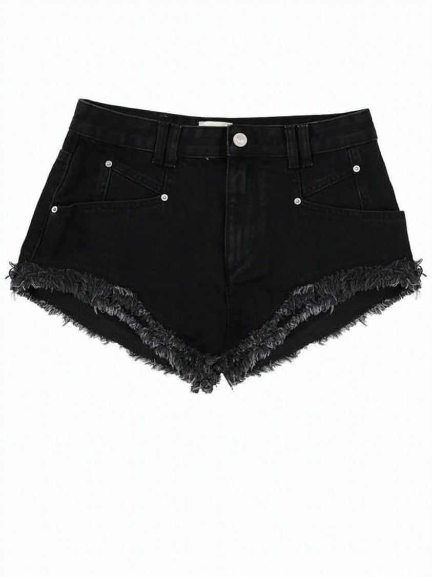 Isabel Marant High-Rise Black Denim Shorts With Frayed Hem