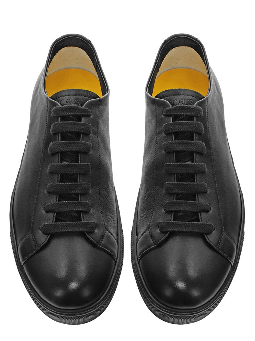 Doucal's Black Leather Sneakers With Embossed Logo
