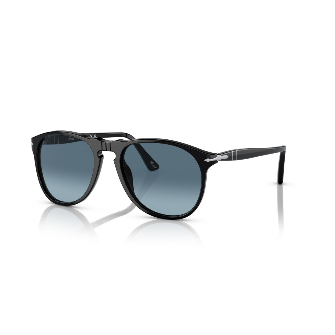 Persol 0Po9649s Rounded Black Acetate Sunglasses With Gradient Blue Lenses