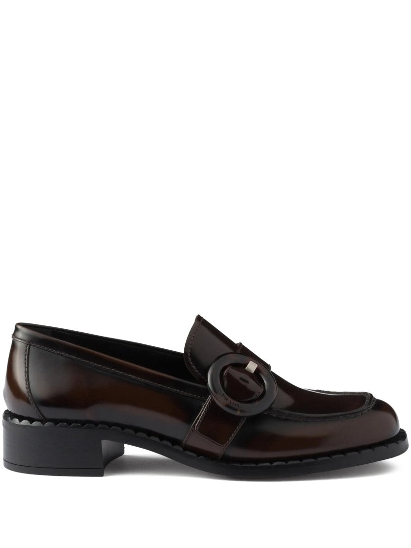 Prada Smoky Brushed Polished Leather Loafers