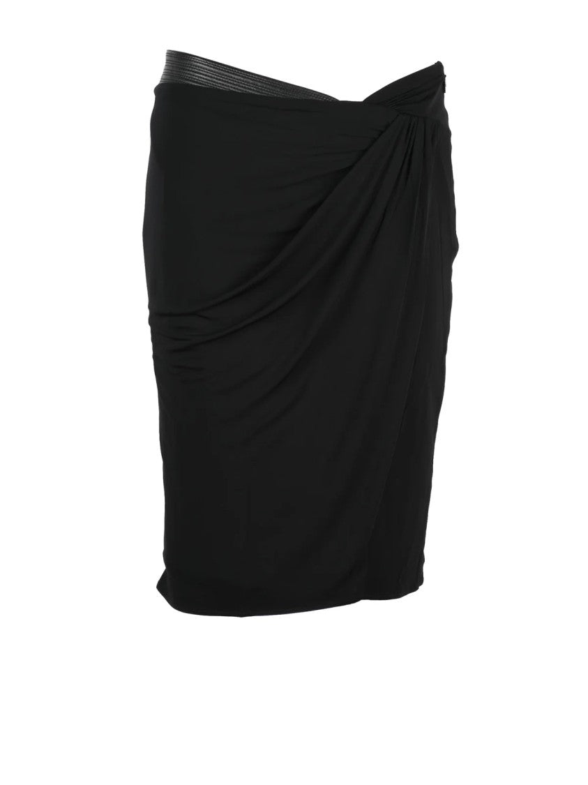 Versace Collection Black Viscose-Blend Side-Slit Midi Skirt