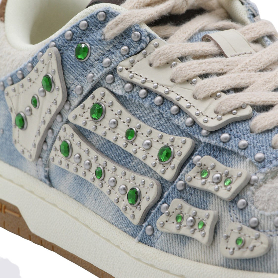 Amiri Distressed Denim Sneakers With Silver Studs