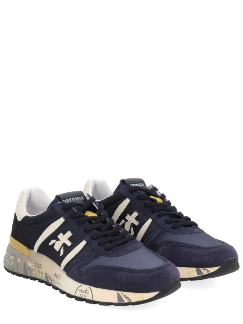 Premiata Navy Blue And Cream Multicolour Sneakers With Graphic Detail