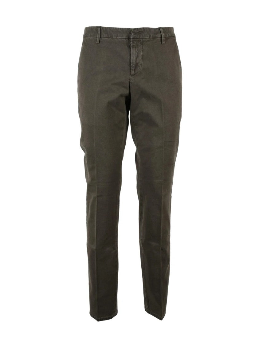 Dondup Military Green Spiritissimo Slim-Fit Cotton-Linen Blend Trousers