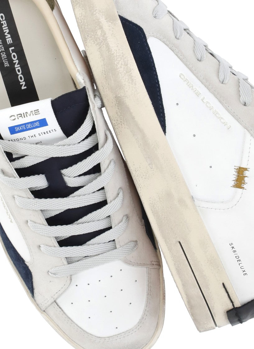 Crime London White Sk8 Deluxe Used Effect Sneakers