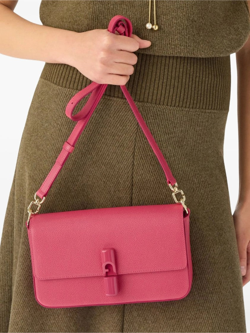 Furla Iride S Textured Pink Leather Shoulder Bag