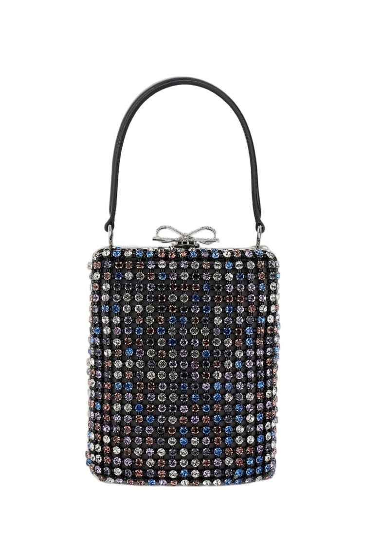 Self-Portrait Mini Handbag With Multi-Colored Crystal Surface And Bow Closure