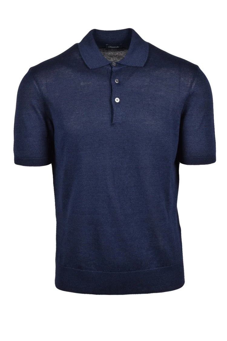 Drumohr Linen Cotton Knit Polo Shirt - Blue