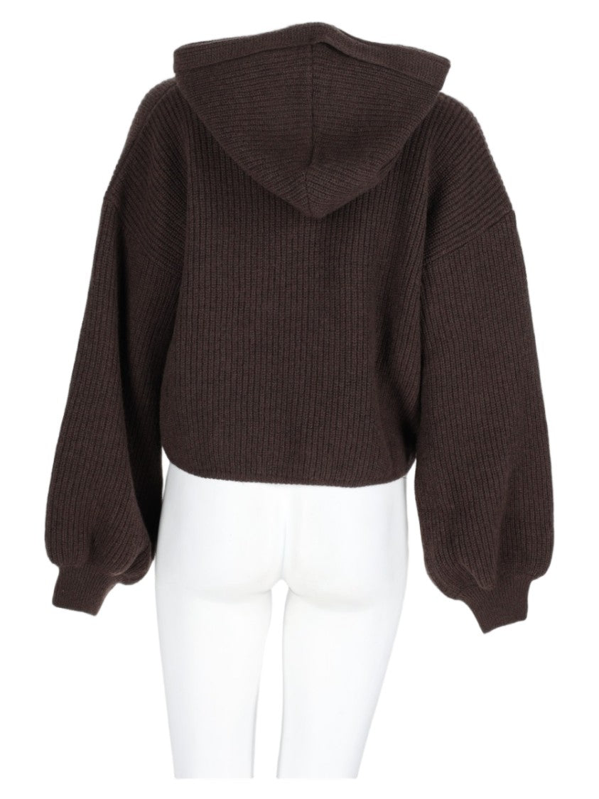 Msgm Brown Hooded Graphic Lettering Wool-Blend Sweater