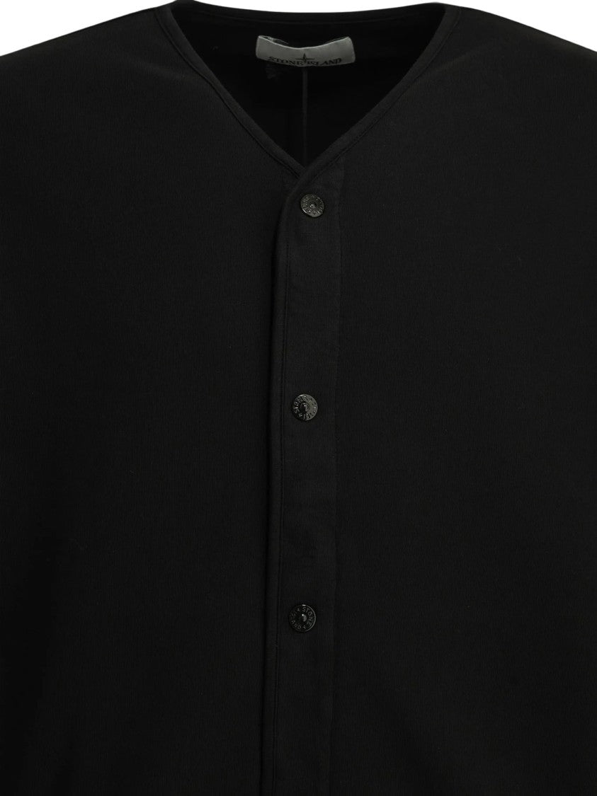 Stone Island V-Neck Cropped Button-Up Sweatshirt