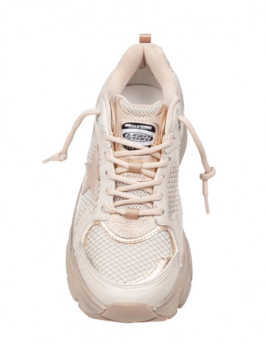 Golden Goose Lightstar Leather And Mesh Sneakers Colour Taupe