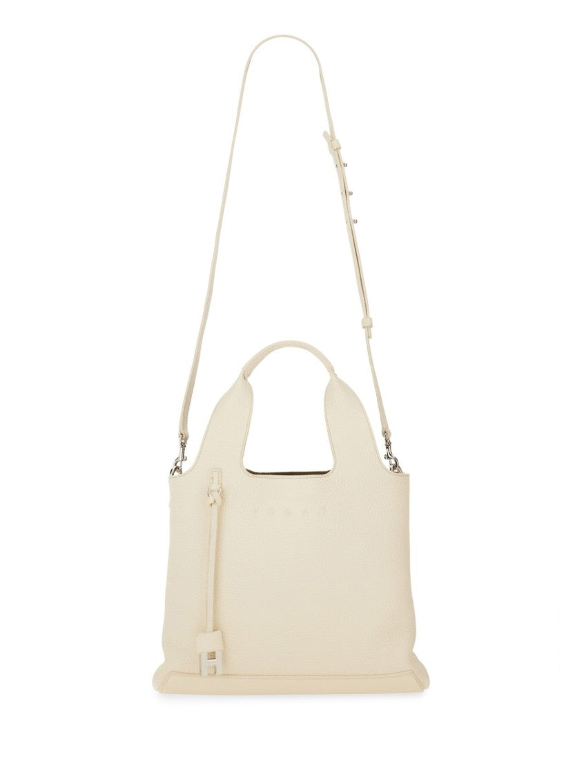 Hogan Neutrals Pebbled Finish Textured Leather Shopping Bag