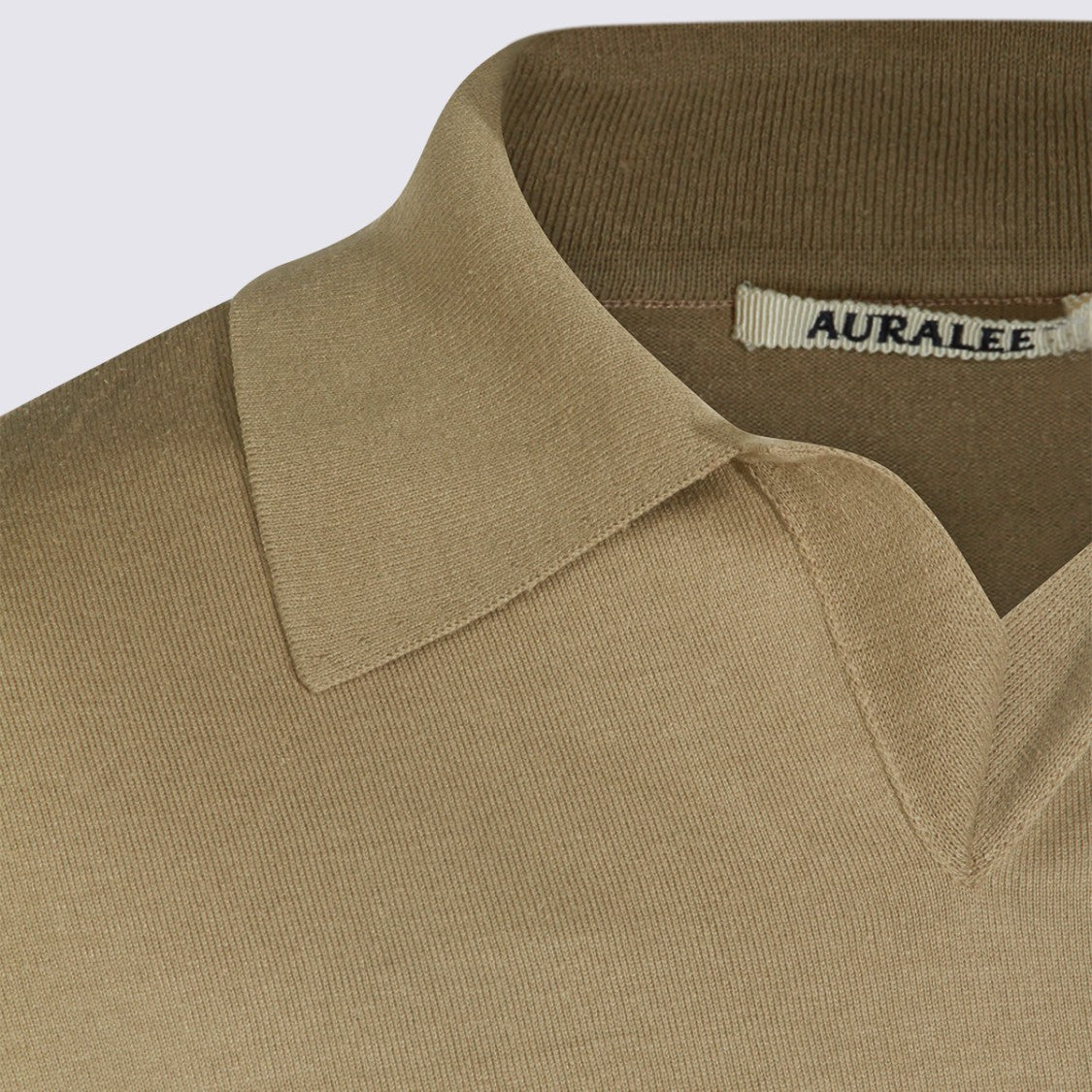Auralee Brown Ribbed Knit Short-Sleeved Shirt With Open Collar