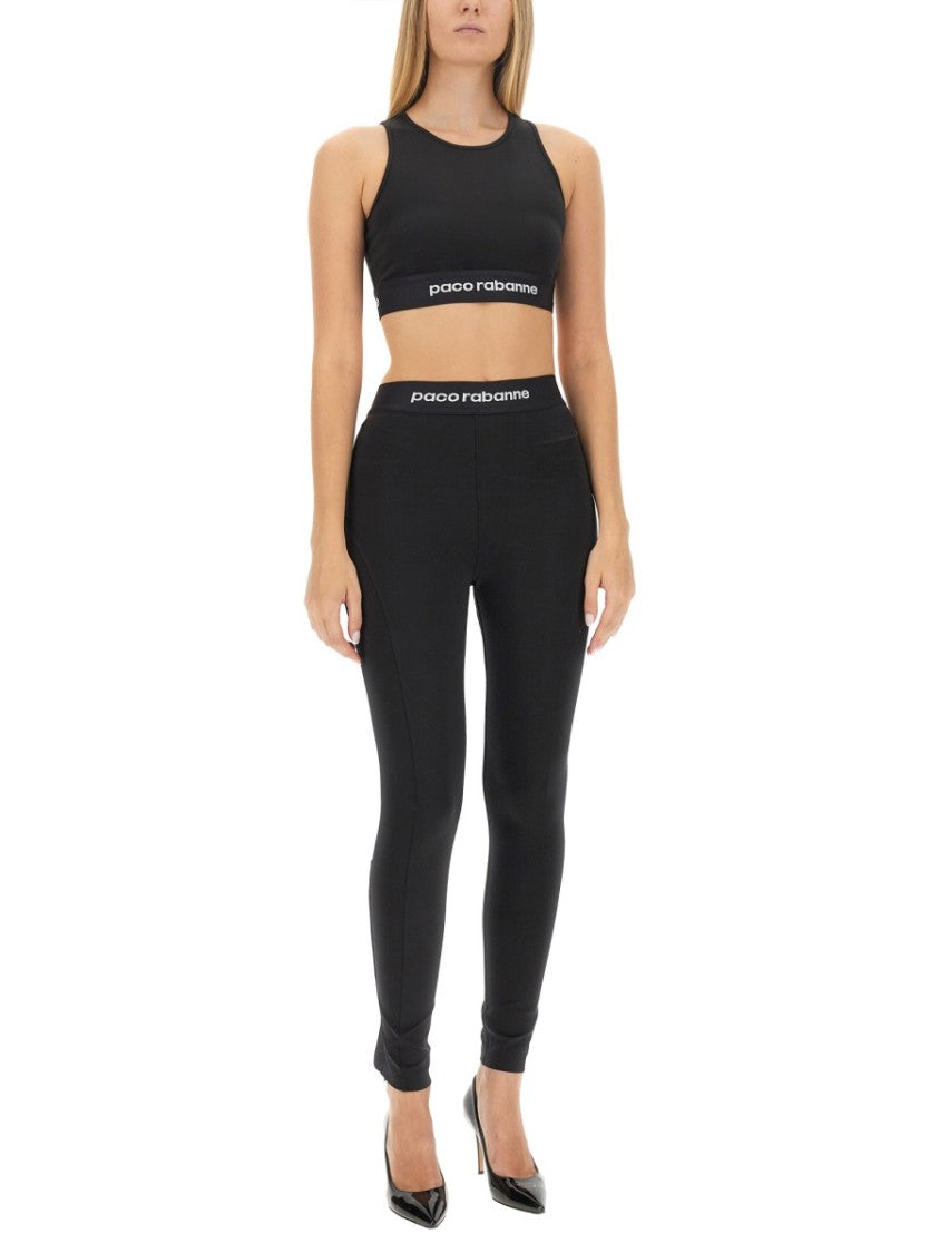 Paco Rabanne Fitted Crop Top With Logo Band In Black