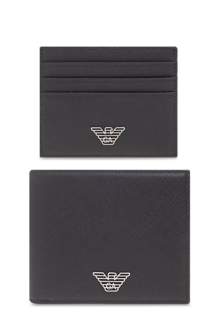 Emporio Armani Textured Black Wallet Set With Cardholder
