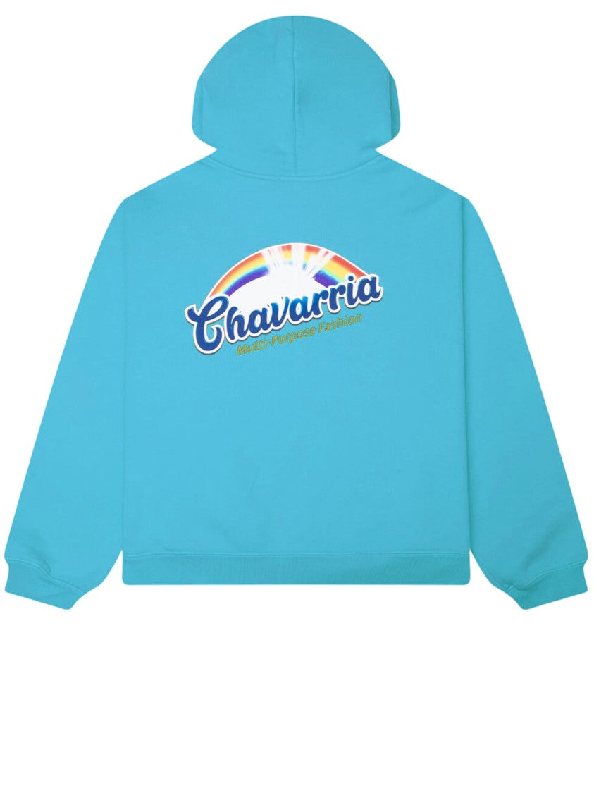 Willy Chavarria Light Blue Cotton Hooded Sweatshirt With Front Zip And Logo Accents