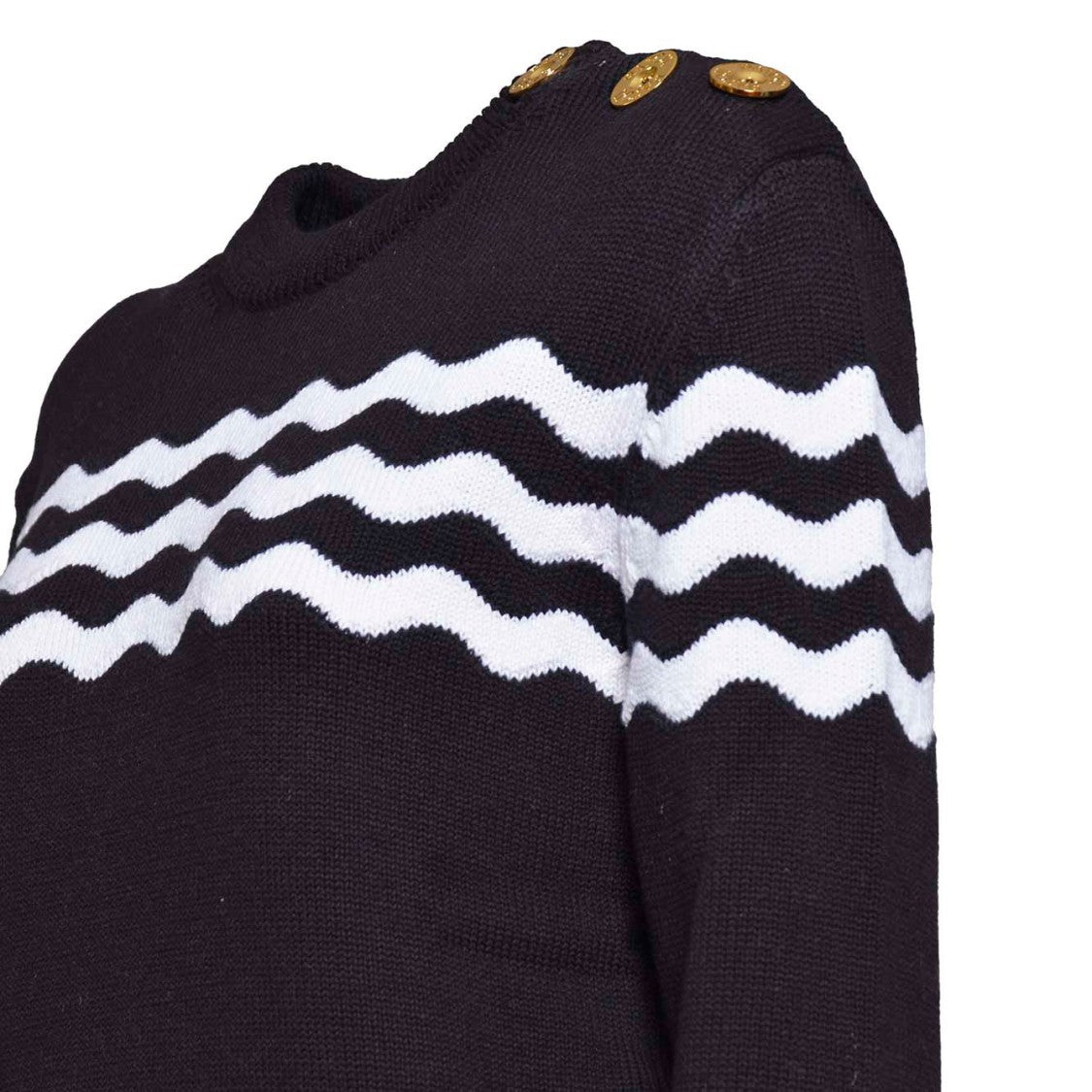 Patou Crew Neck Cotton Sweater Blue With Wave Pattern