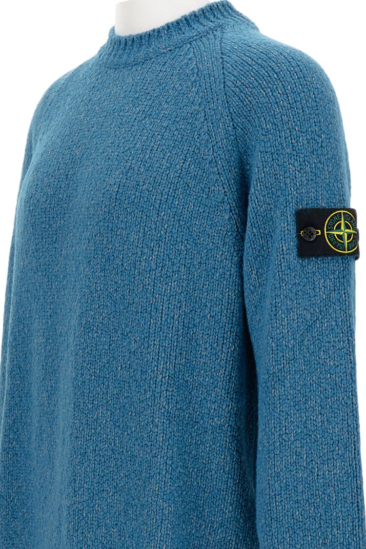 Stone Island Blue Mélange Crewneck Sweater With Raglan Sleeves