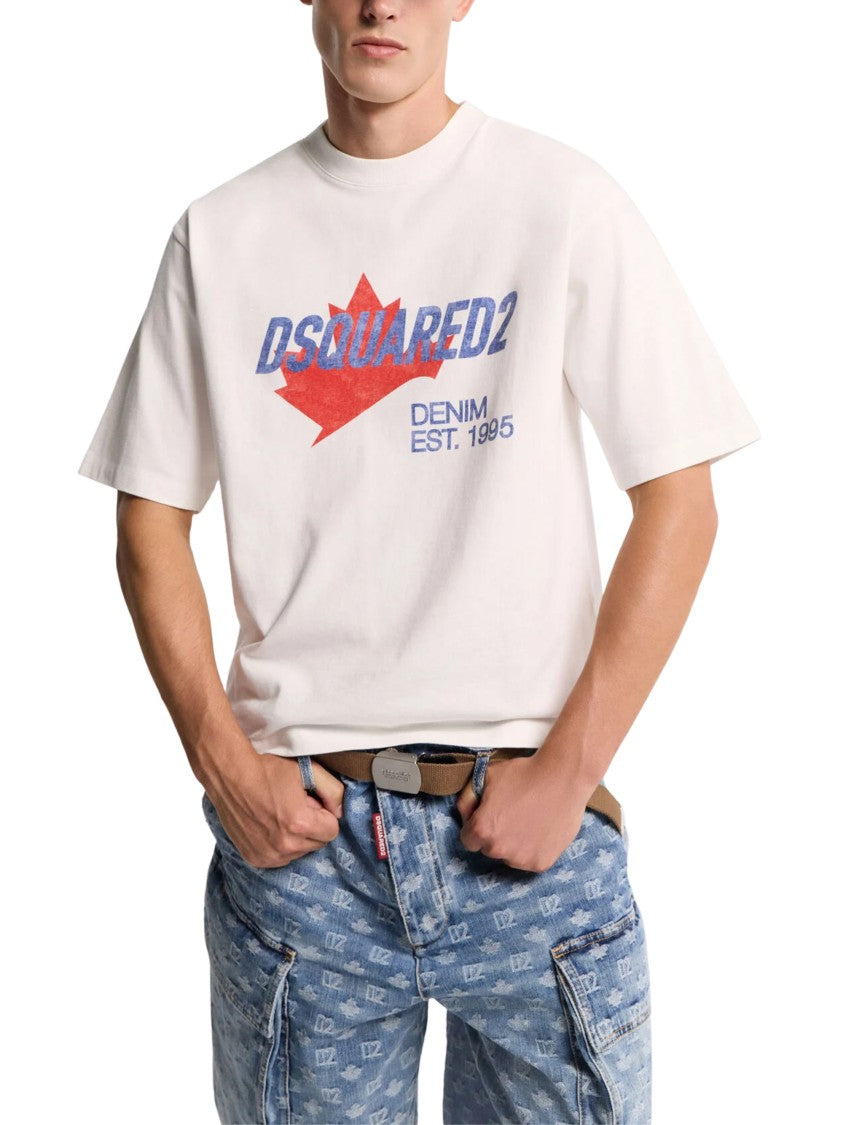 Dsquared2 Crew Neck T-Shirt With Bold Maple Leaf Graphic