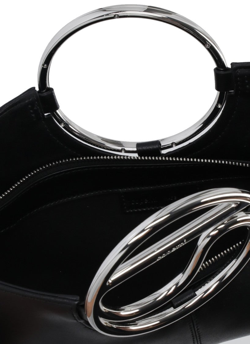 Coperni Rectangular Black Leather Clutch With Metal Logo Handle