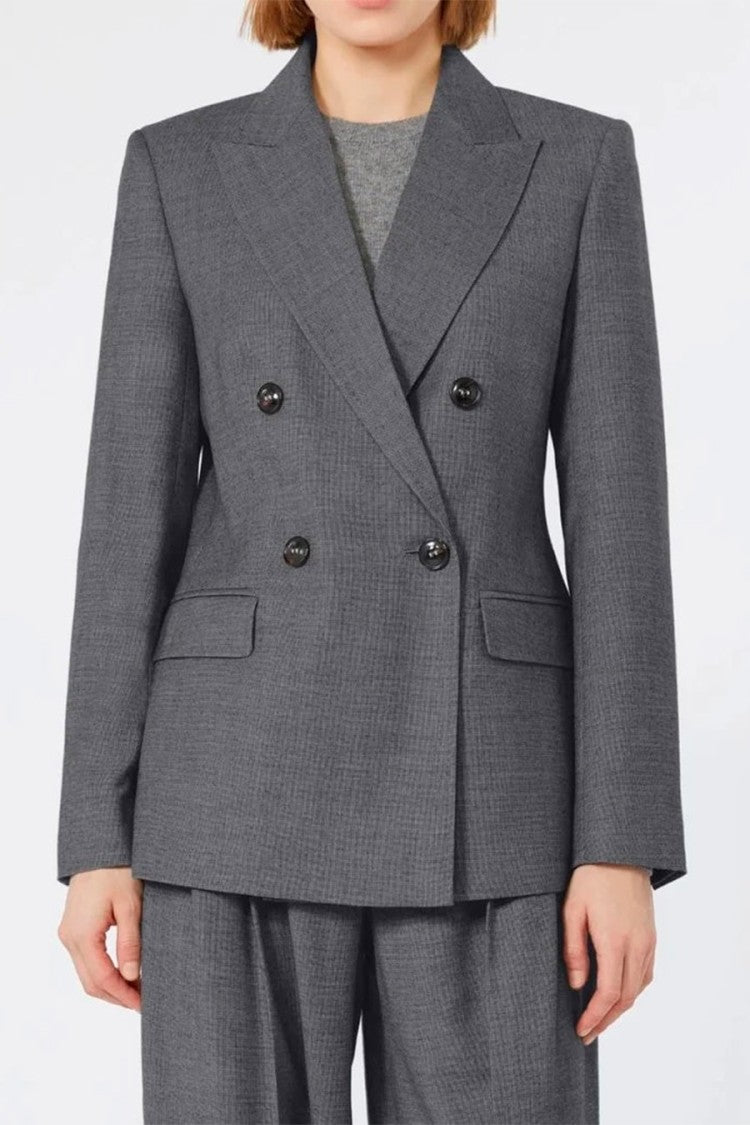 Max Mara Grey Mstuditore Double-Breasted Virgin Wool Blazer