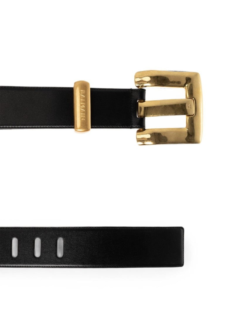Balmain Black Wide Gold Buckle Belt