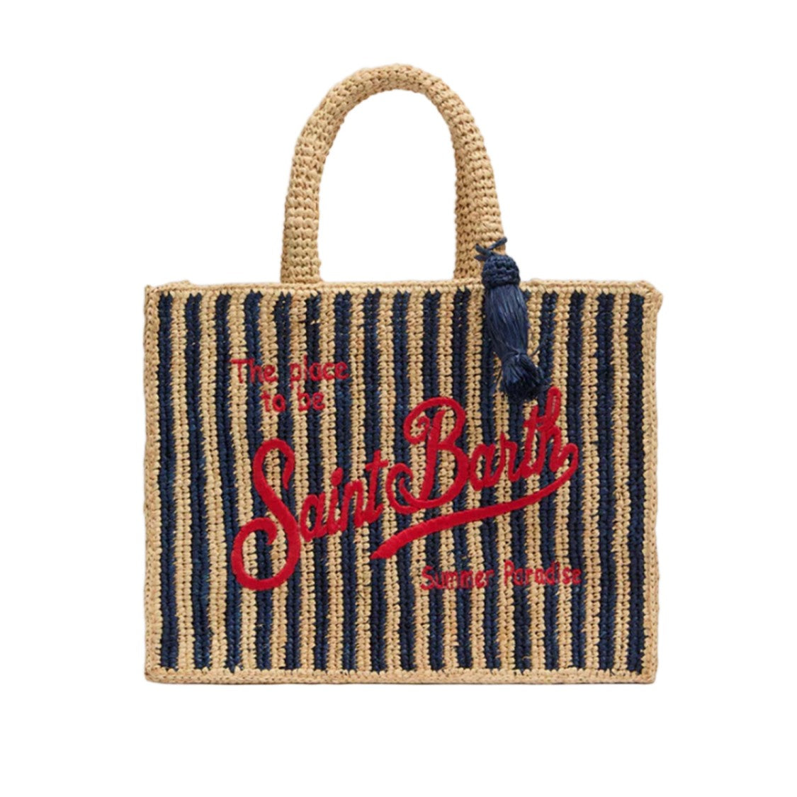 Mc2 Saint Barth Rectangular Raffia Tote Bag With Contrasting Logo