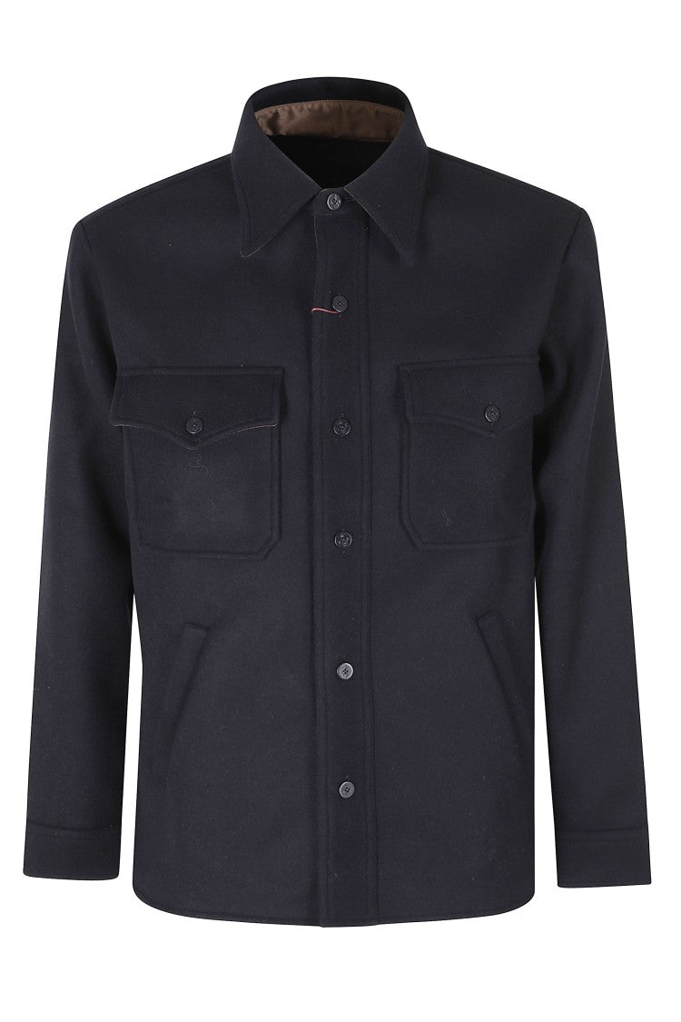 Fortela Deep Blue Boxy Melton Wool Overshirt
