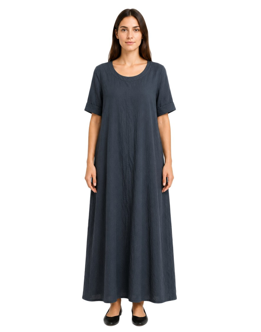 Transit Fluid Slate Blue Silk-Blend Maxi Dress With Minimalist Design