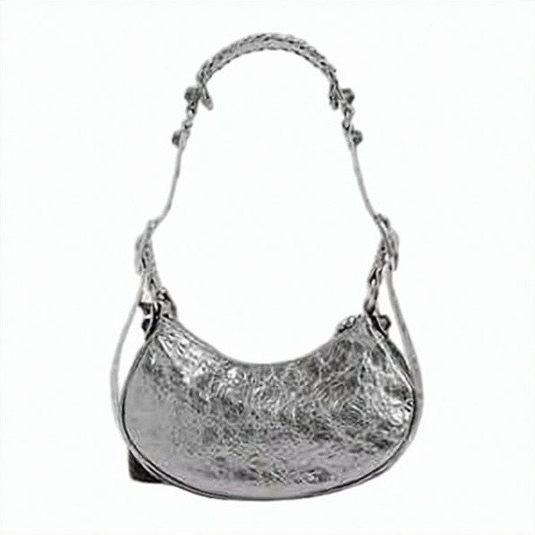 Balenciaga Crescent-Shaped Shiny Lambskin Shoulder Bag With Braided Handle