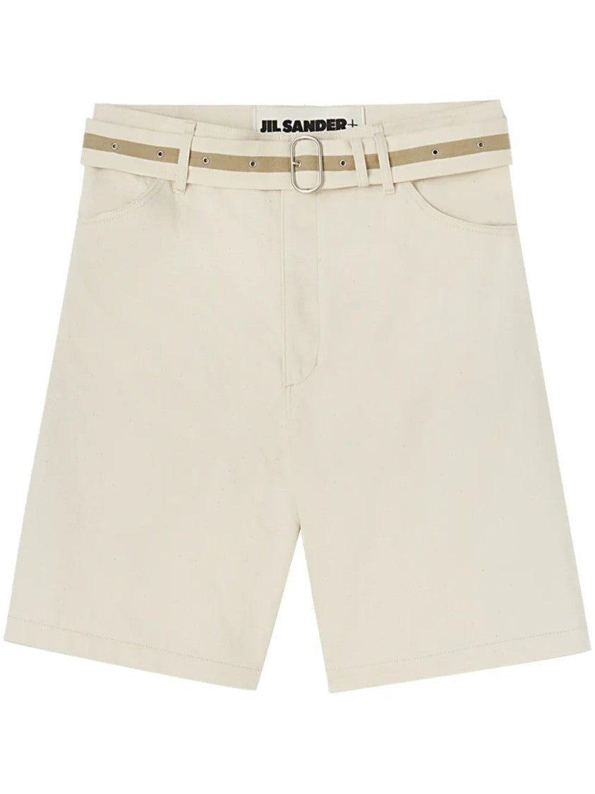 Jil Sander Beige Belted Tailored Cotton Shorts