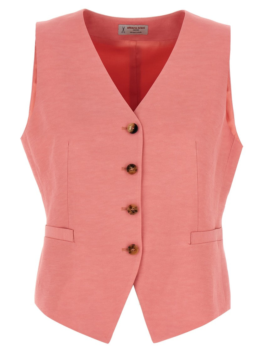 Alberto Biani Linen And Viscose Blend Vest With V-Neck And Button Closure