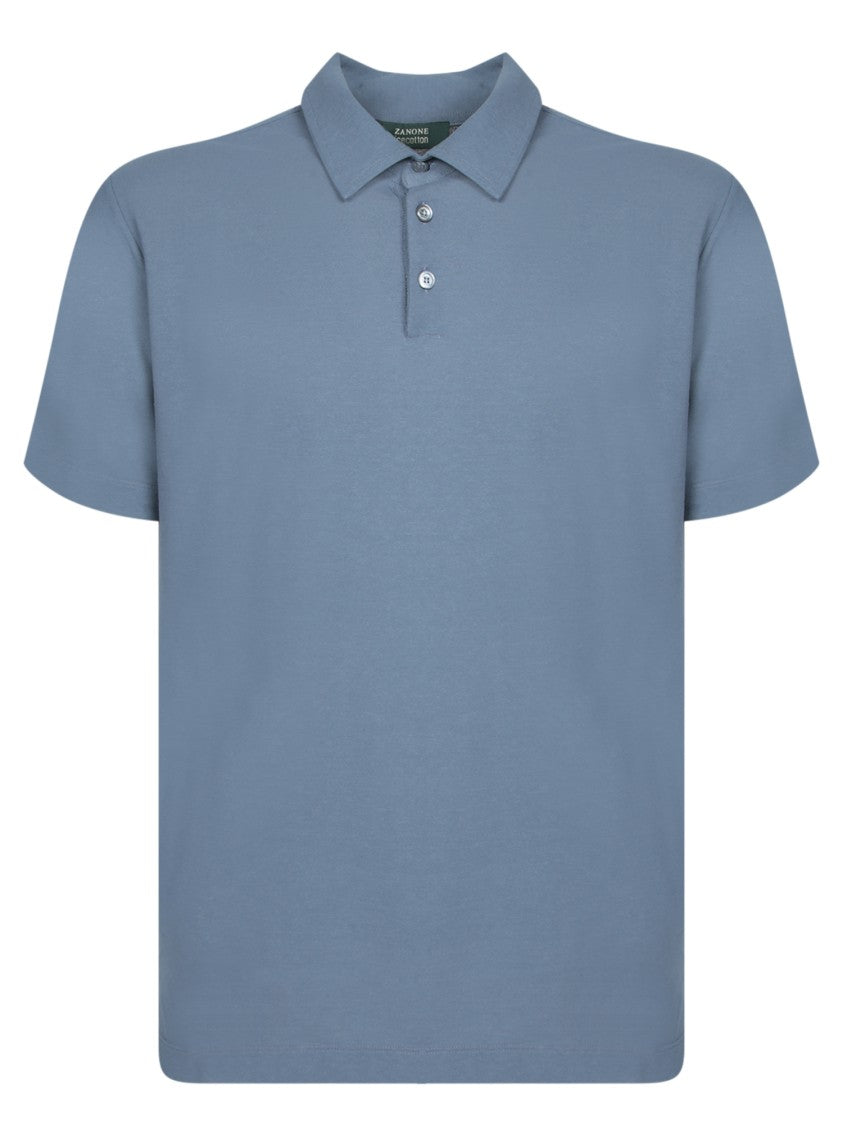 Zanone Classic Polo Blue T-Shirt With Buttoned Collar