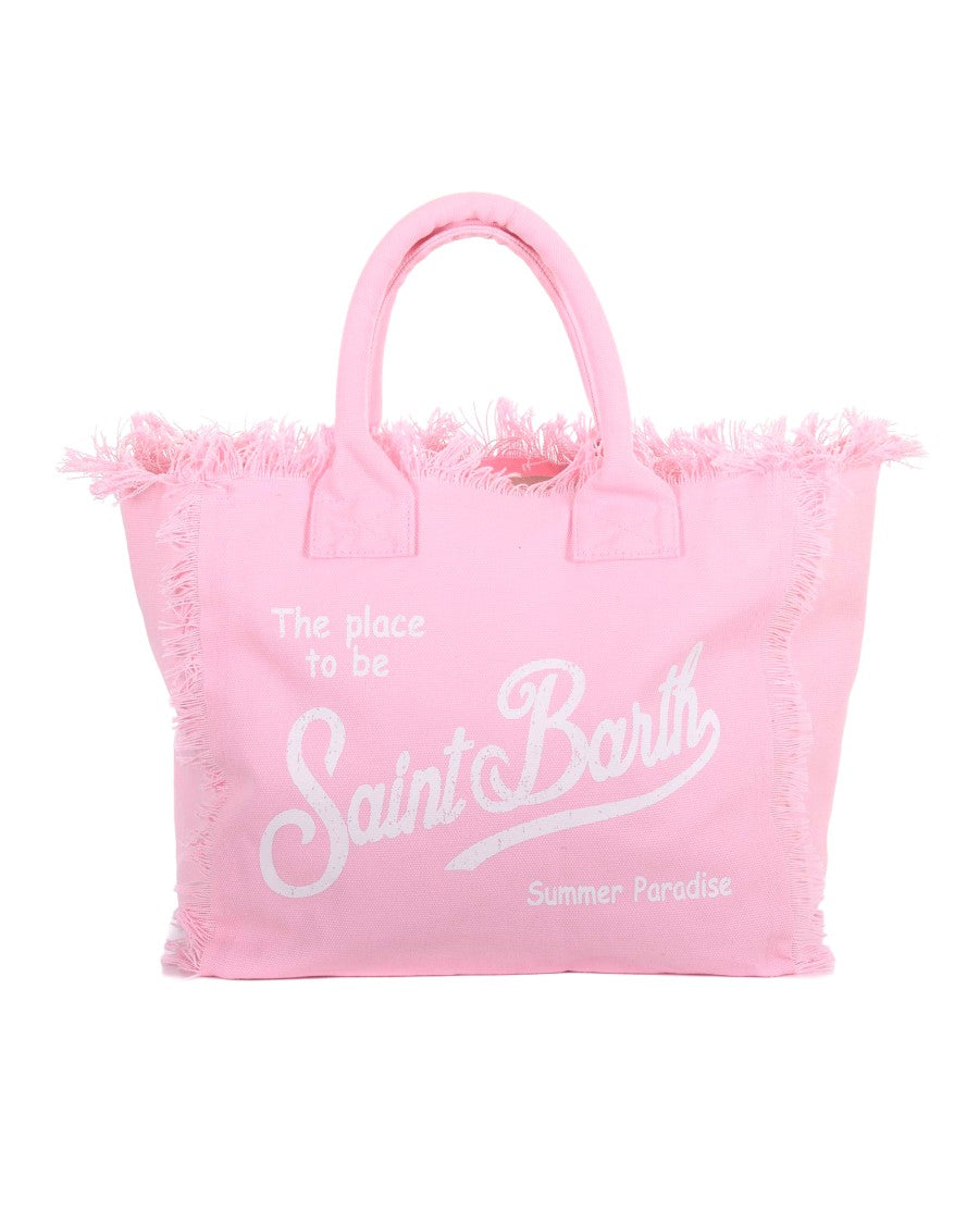 Mc2 Saint Barth Fringed Cotton Canvas Tote Bag With Logo Detail
