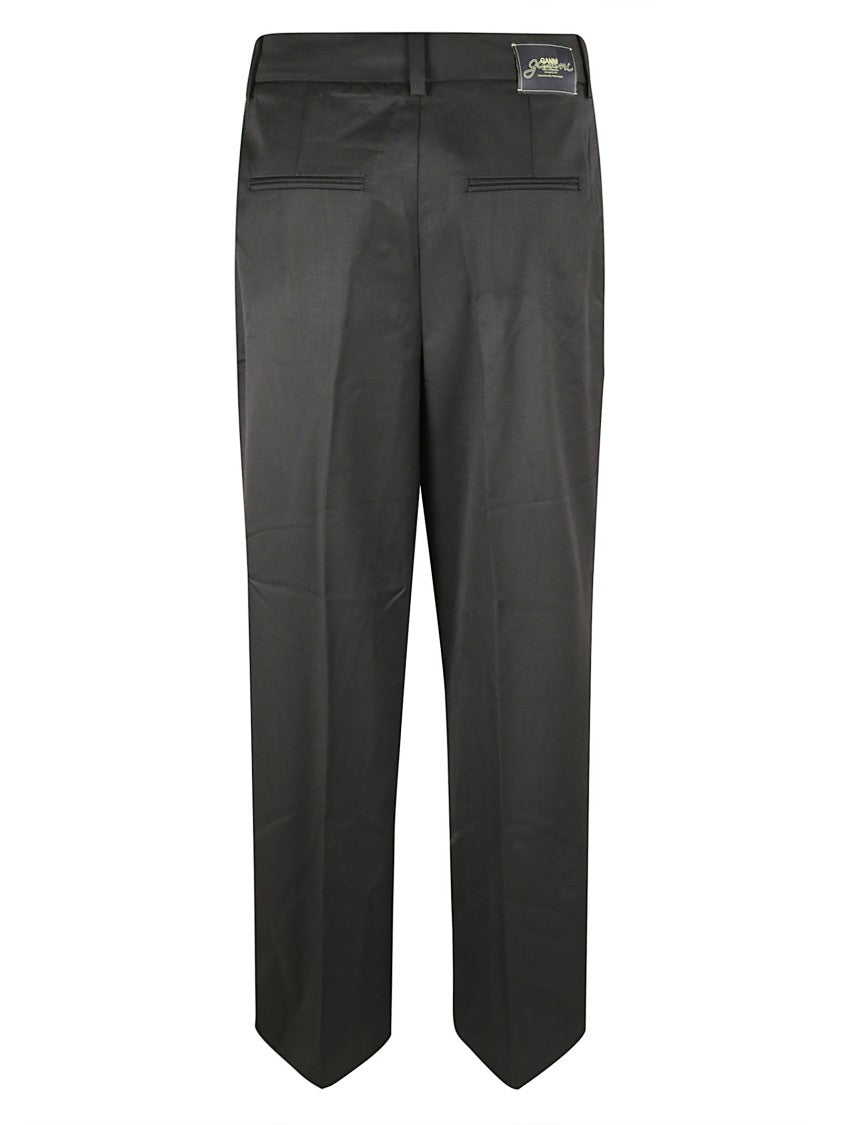 Ganni Mid-Waist Tailored Trousers With Cross-Over Front Detail