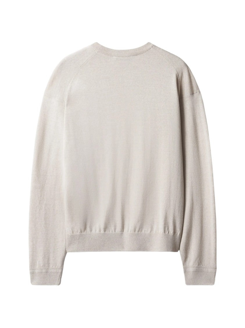 Maison Kitsuné Minimalist Light Beige Knit Sweater With Logo Patch