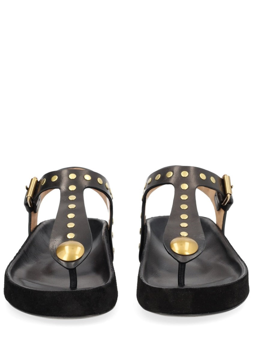 Isabel Marant Black Enore Leather Gold-Studded Sandals