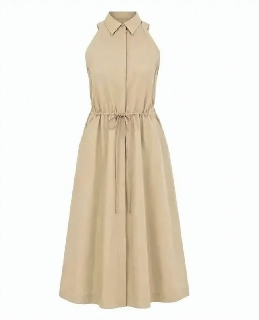 Boss Pointed Collar Midi Dress With Drawstring Waist