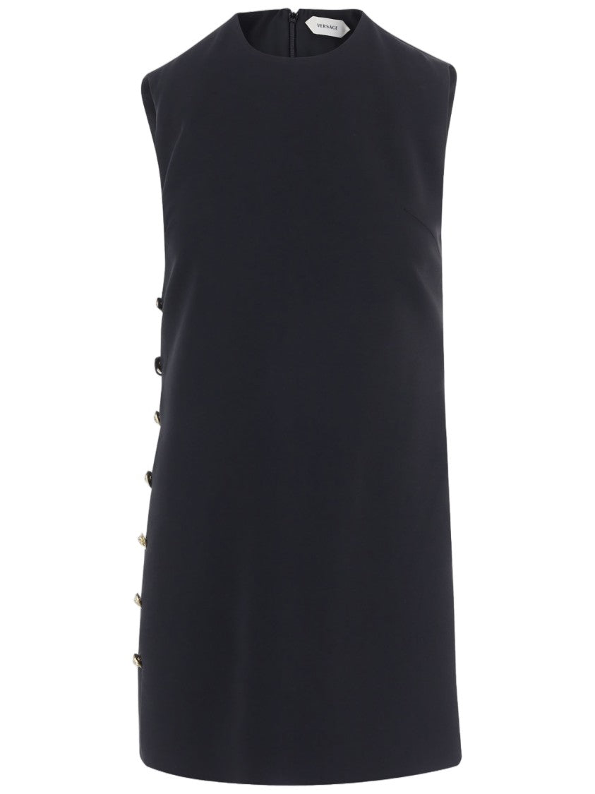 Versace Black Sleeveless Gold Button Stretch Viscose Mini Dress