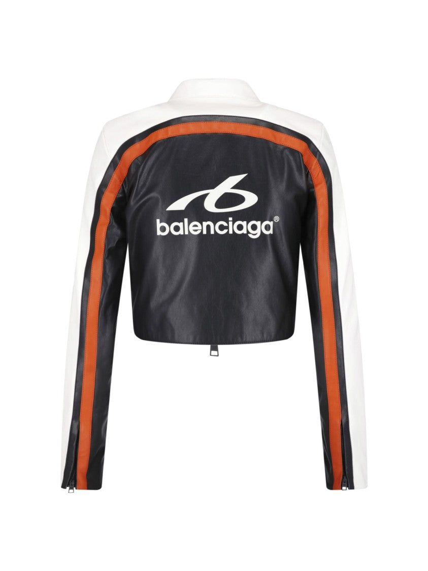 Balenciaga Cropped Biker Jacket In Multicolor Panel Design