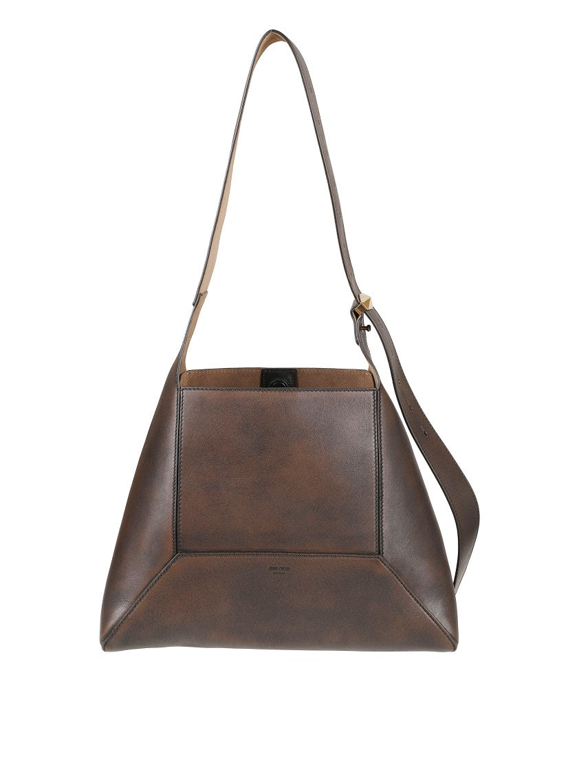 Jimmy Choo Trapezoidal Brown Leather Handbag With Adjustable Shoulder Strap