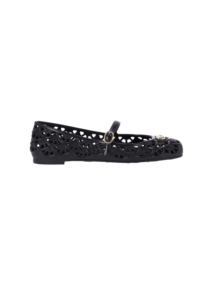 Valentino Garavani Black Ondette Rubber Scallops Flats