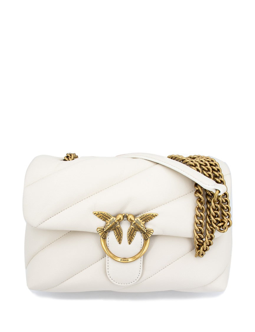 Pinko Quilted White Leather Shoulder Bag