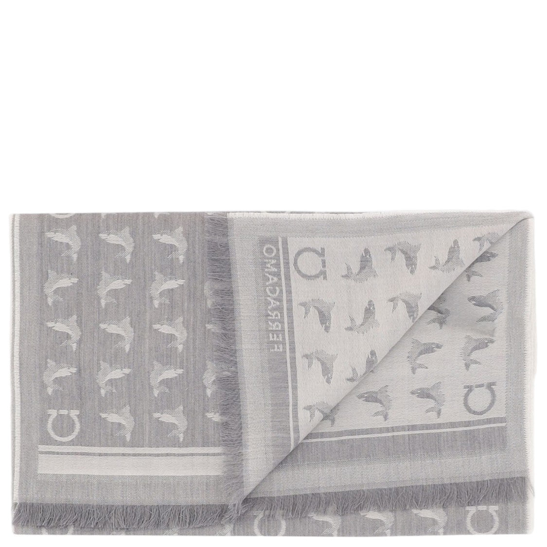 Salvatore Ferragamo Wool Scarf With Subtle Motifs And Fringed Edges