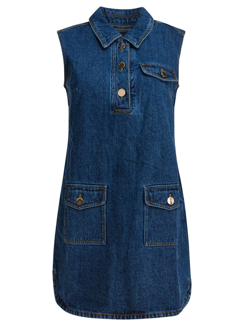 Self-Portrait Denim Mini Dress With Classic Collar