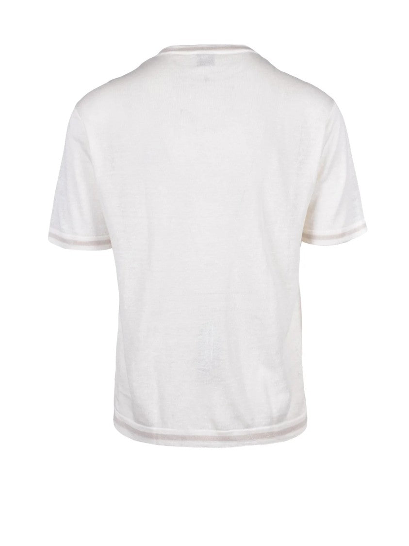Eleventy White Linen Cotton Crew Neck Top