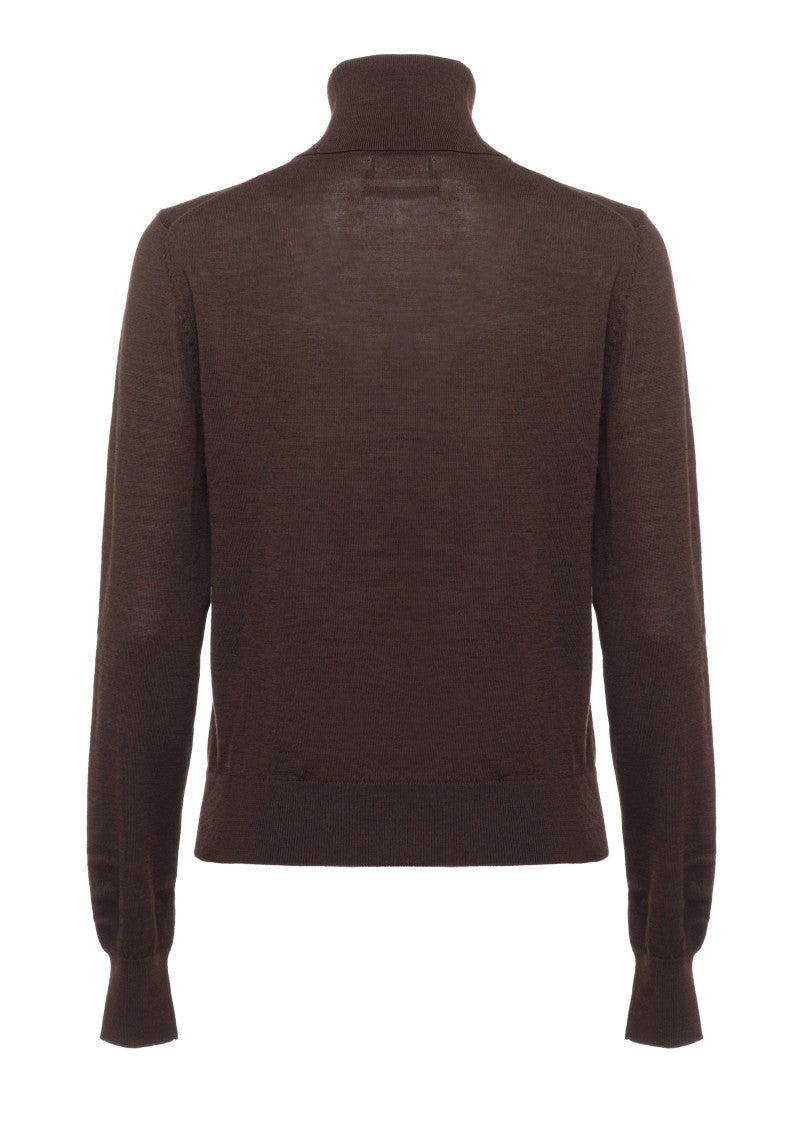 Polo Ralph Lauren Brown Fitted High Neck Wool Sweater